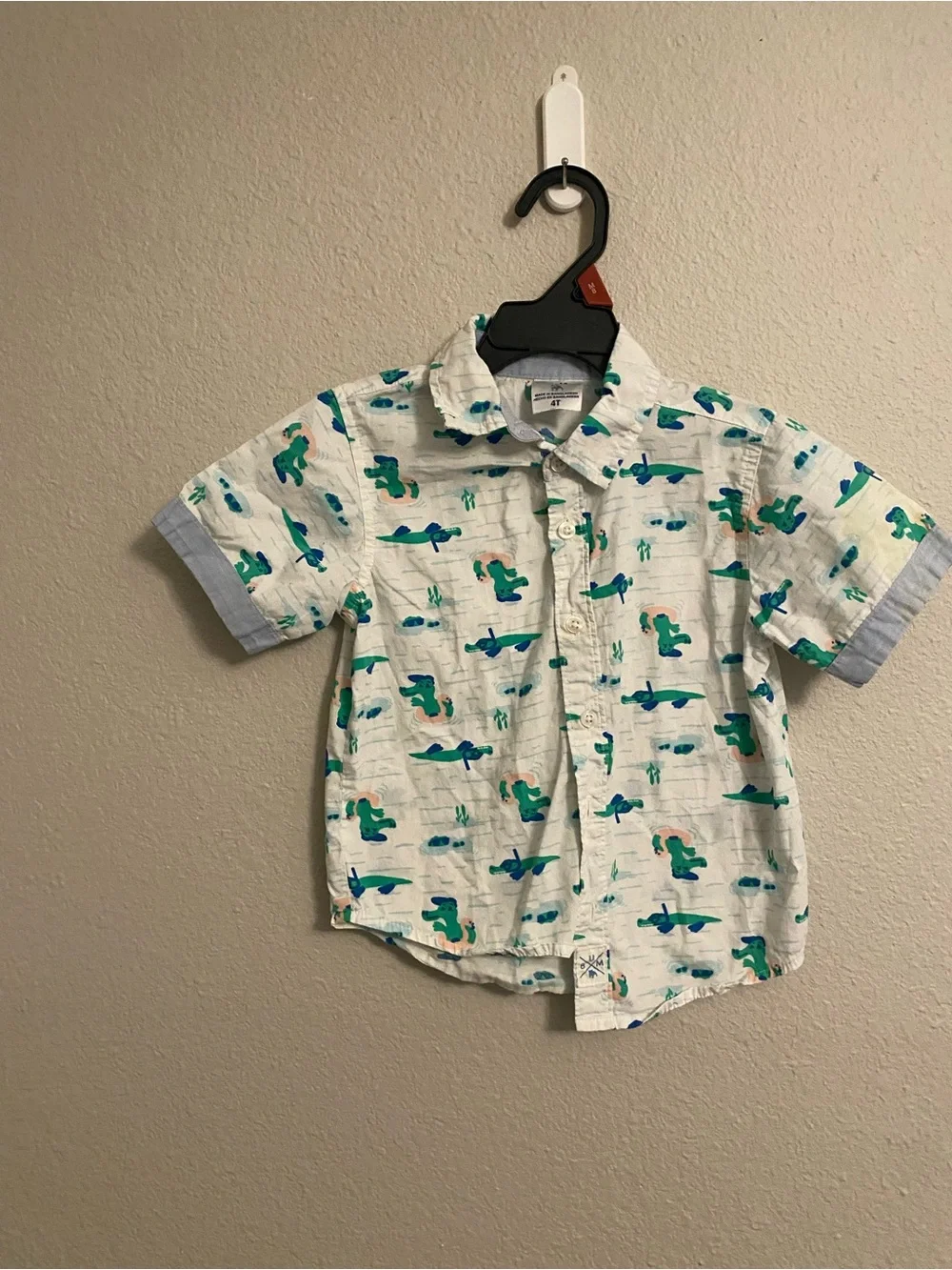 Equipment Kids‎ Button-Down Shirt in White with Green & Blue Croc Print